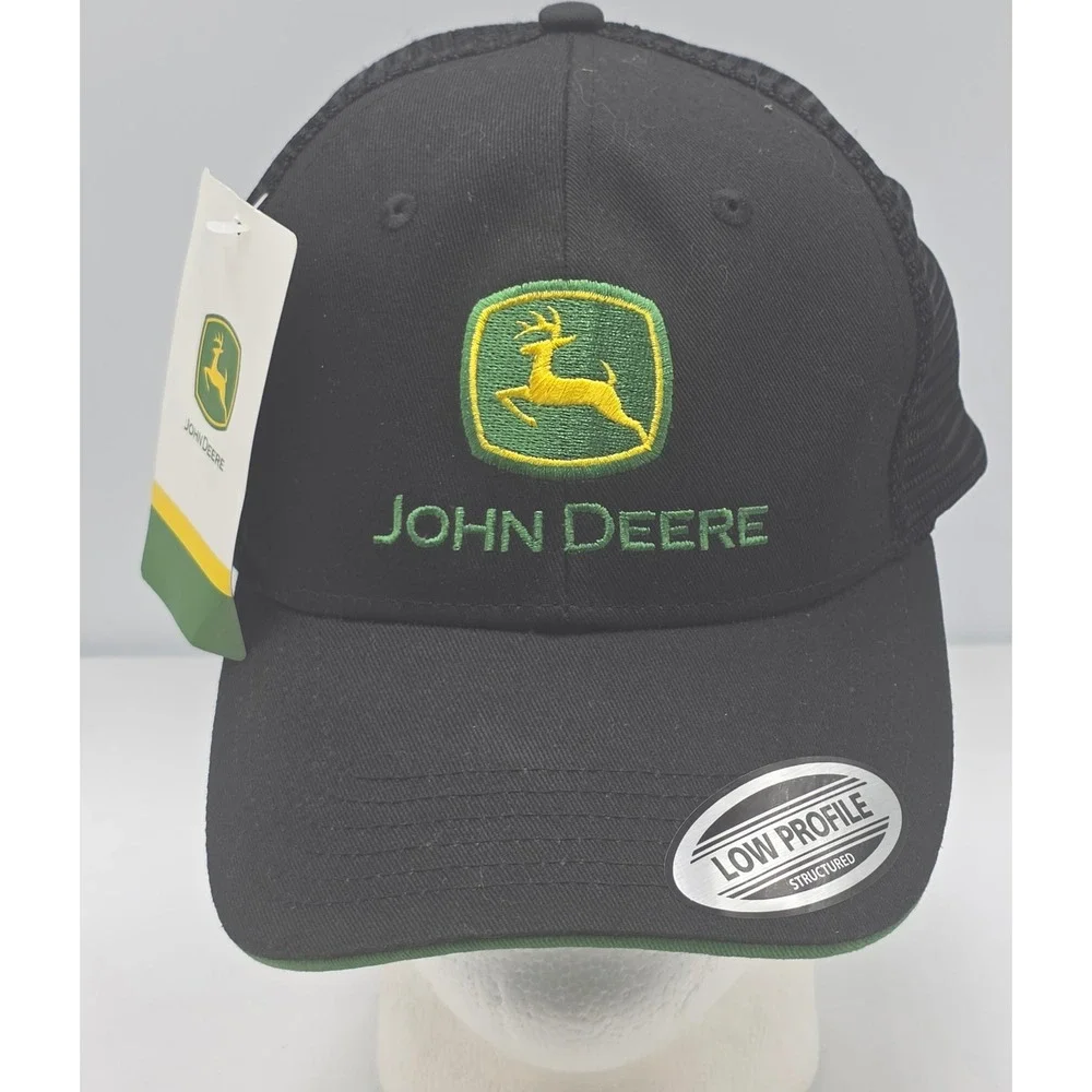 John‎ Deere Trucker Hat Black Mesh Low Profile Snapback NWT